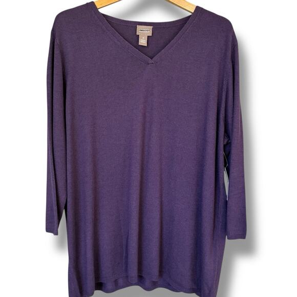 NWT Chico's Sweater Size 4 (2X) Touch Of Cashmere Muted Plum V-Neck 3/4 Sleeve - Picture 2 of 7